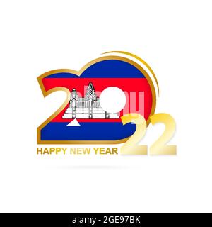 Year 2022 with Cambodia Flag pattern. Happy New Year Design. Vector Illustration. Stock Vector