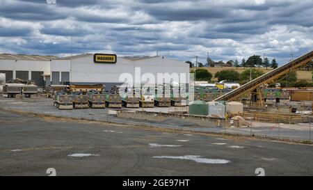 Toowoomba, Queensland Australia - February 14, 2021: Line of Parked Trucks at a Concrete Plant in Toowoomba Stock Photo