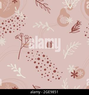 Decorative doodle flower silhouette and modern abstract shape  seamless pattern. Cute colorful repeated background with hand drawn botanical elements Stock Vector