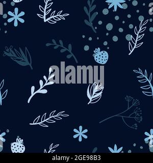 Decorative doodle flower silhouette and modern abstract shape  seamless pattern. Cute colorful repeated background with hand drawn botanical elements Stock Vector