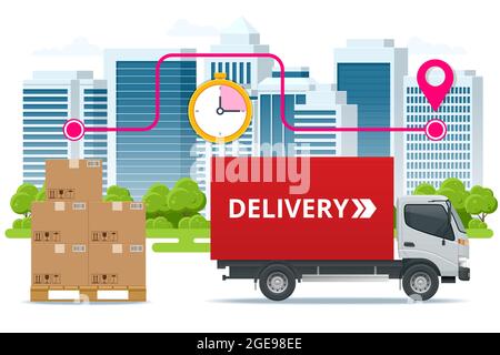 Isometric Logistics and Delivery concept. Delivery home and office. City logistics. Stock Vector