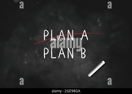 Plan A crossed out with red line and plan B written with Chalk On black Board icon logo design illustration Stock Vector