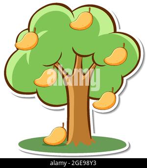 A mango tree sticker on white background illustration Stock Vector