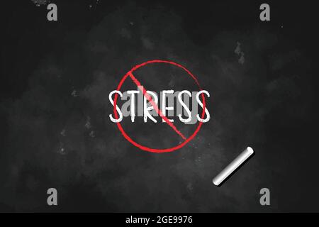 No stress concept  Stress crossed by circle and red line drawn with chalk on black board vector illustration  icon logo Stock Vector