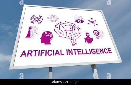 Artificial intelligence concept drawn on a billboard Stock Photo