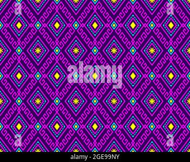 Magenta Turquoise Symmetry Geometric Ethnic or Tribal Seamless Pattern on  Purple Background Stock Vector - Illustration of oriental, backdrop:  228652364