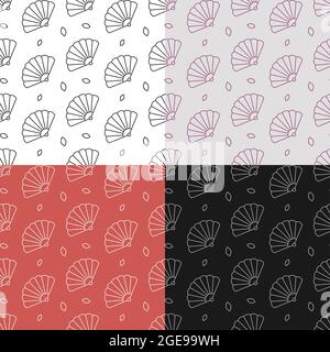set of seamless patterns with Female folding fan of Japanese geisha. Ornament for decoration and printing on fabric. Design element. Vector Stock Vector