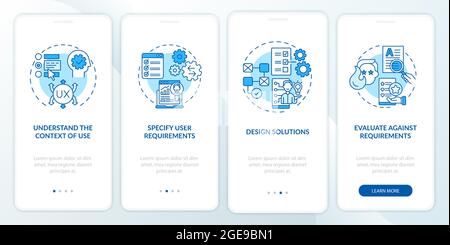 UCD process onboarding mobile app page screen Stock Vector