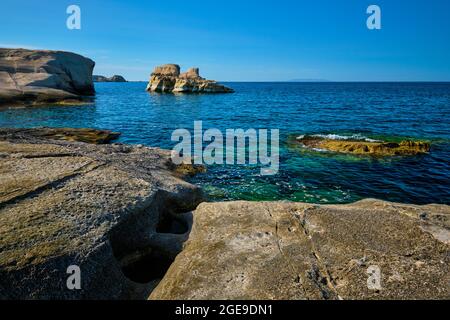 Famous Sarakiniko beach on Milos island in Greece Stock Photo