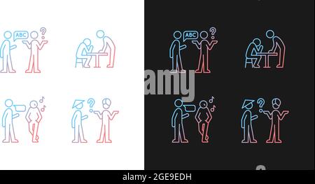 Communicating effectively gradient icons set for dark and light mode Stock Vector