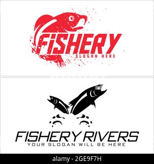 Red black fish water icon initial symbol anglers fisherman logo Stock Vector