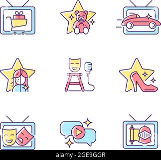 Television show RGB color icons set Stock Vector