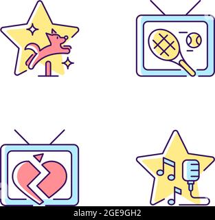 Television series genres RGB color icons set Stock Vector
