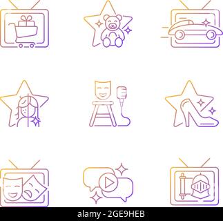 Television show gradient linear vector icons set Stock Vector
