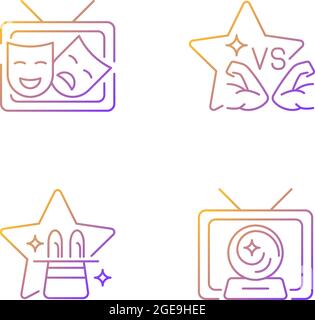 TV shows genres gradient linear vector icons set Stock Vector