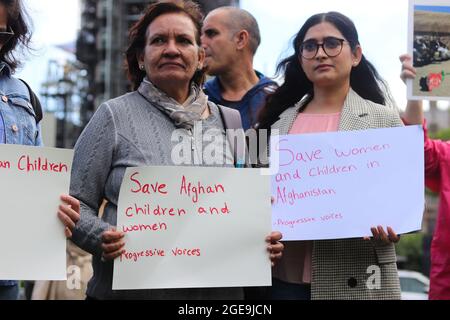 LONDON, ENGLAND - AUGUST 18 2021,  Former Afghan interpreters for the British forces protest on Parliament Square, Westminster, after  parliament was recalled due to the situation in Afghanistan Credit: Lucy North/Alamy Live News