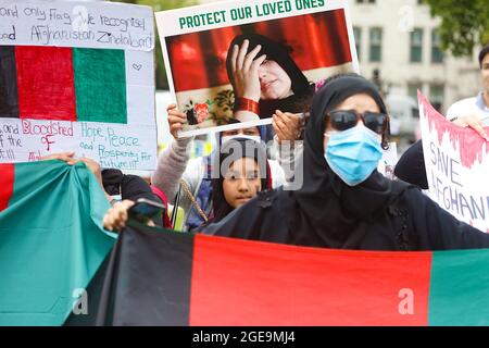 Westminster, London, UK. 18 August, 2021. Translators, supporters and protesters demand government action for the Afghanistan people who have been left behind. Photo Credit: Paul Lawrenson /Alamy Live News