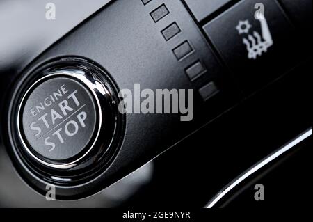 Engine Start Stop Button in a Luxury Car Stock Photo