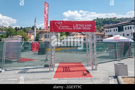 Open air cinema Stari Grad is prepared for  Sarajevo FIlm Festival 2021 Stock Photo