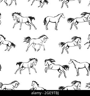 horse pattern, horse realistic, black and white, pattern for decoration, packaging and printing Stock Vector
