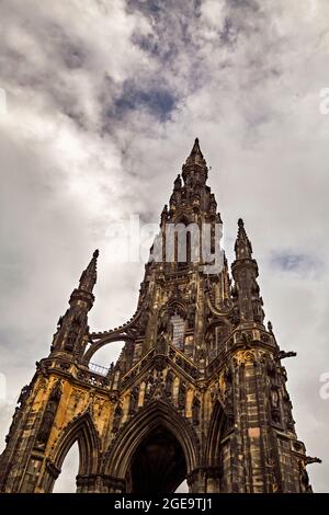 Portrait view of the Scott Monument in Princes Street Gardens. Stock Photo