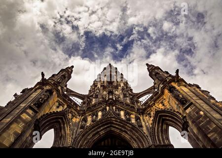 Looking up at the Scott Monument memorial to Sir Walter Scott. Stock Photo