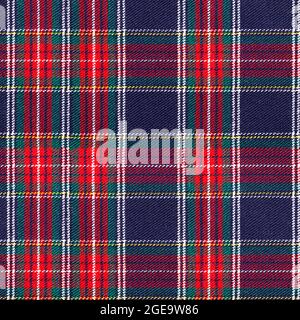 Pattern. Traditional Christmas checkered pattern. On a blue background, red and green stripes that form a cage. Scottish national pattern. Stock Photo