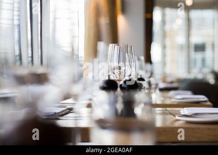 Table setting in a fine dining restaurant  Stock Photo
