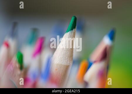 Abstract close up of a group of colored artist pencils  Stock Photo
