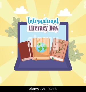 international literacy day laptop Stock Vector