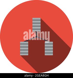 Database Icon. Flat Circle Stencil Design With Long Shadow. Vector Illustration. Stock Vector