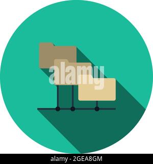 Folder Network Icon. Flat Circle Stencil Design With Long Shadow. Vector Illustration. Stock Vector