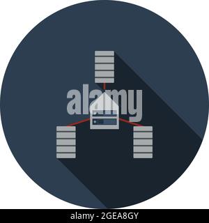 Datacenter Icon. Flat Circle Stencil Design With Long Shadow. Vector Illustration. Stock Vector