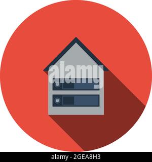 Datacenter Icon. Flat Circle Stencil Design With Long Shadow. Vector Illustration. Stock Vector
