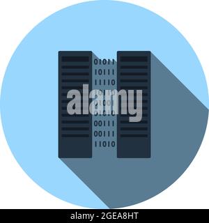 Server Icon. Flat Circle Stencil Design With Long Shadow. Vector Illustration. Stock Vector