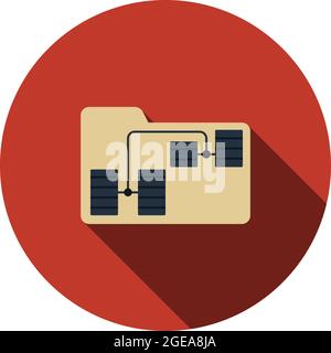 Folder Network Icon. Flat Circle Stencil Design With Long Shadow. Vector Illustration. Stock Vector