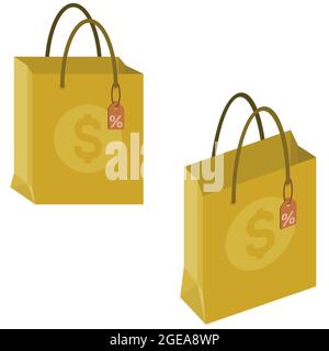 Vector design Paper bag for shopping in stores, bag with discount label Stock Vector