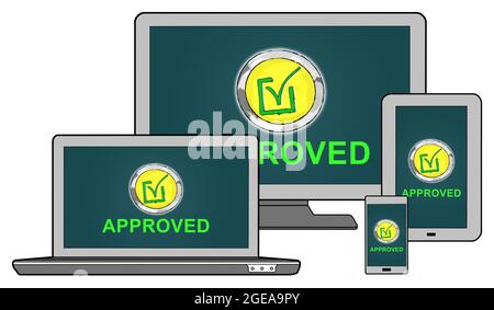 Validation concept shown on different information technology devices Stock Photo