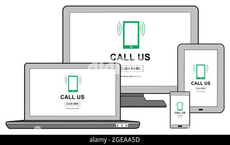 Phone support concept shown on different information technology devices Stock Photo