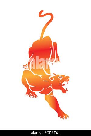 Angry attacking tiger vector isolated on white. Tiger, big cat or panther tattoo vector. Stock Vector