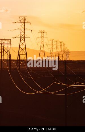 high power tension lines in California Stock Photo