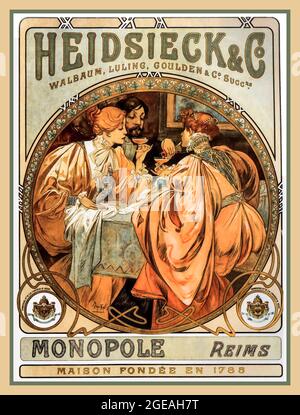CHAMPAGNE HEIDSIECK Vintage Art Nouveau Champagne Poster Monopole Reims France  Alphonse Mucha  (1860–1939) Heidsieck & Co. Date 1901 lithograph Stock Photo