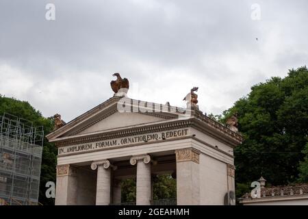 Gates at the western entrance to Villa Borghese in Rome on a summer day. Stock Photo