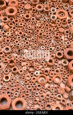 Steel Hex Nut Rusty Ocher Background Texture Bolt Plain Stainless Threaded Rod Tool Mechanical Stock Photo