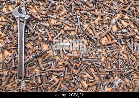 Wrench Tool Mechanical Steel Hex Nut Rusty Ocher Stock Photo