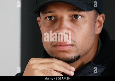 Gent's Vadis Odjidja-Ofoe pictured during the press conference of Belgian soccer team KAA Gent, in Bielsko Biala, Poland, Wednesday 18 August 2021. On Stock Photo