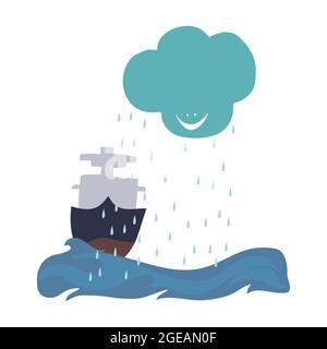 Rain in the Sea Illustration. Stock Vector