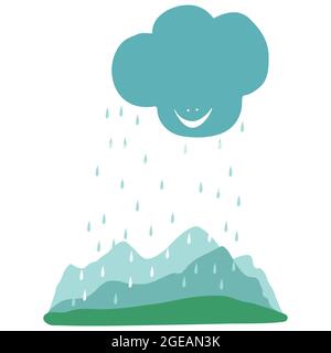 Rain on hills cartoon concept  Illustration. Vector Stock Vector