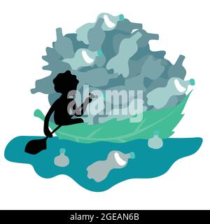 Service for Earth man collecting waste bottle from nature. Stock Vector