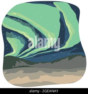 Yukon winter night Aurora Illustration Stock Vector